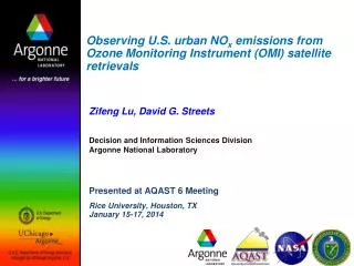 Zifeng Lu, David G. Streets Decision and Information Sciences Division Argonne National Laboratory