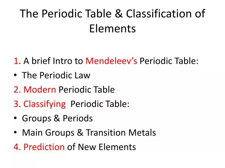 the periodic table classification of elements