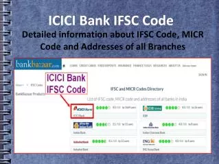 ICICI Bank- Get IFSC and MICR Code