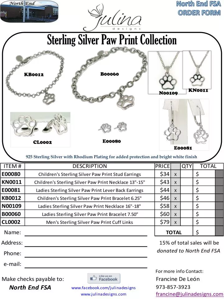 sterling silver paw print collection