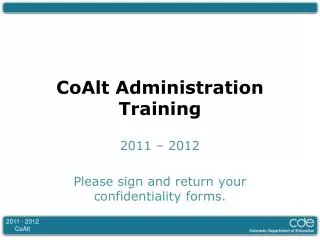 CoAlt Administration Training