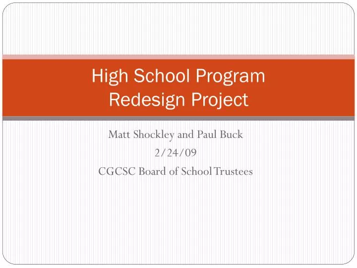 high school program redesign pro ject