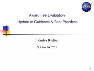 Award Fee Evaluation Update to Guidance &amp; Best Practices