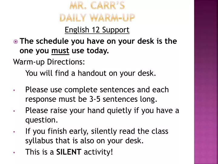 mr carr s daily warm up