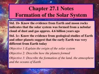 Chapter 27.1 Notes Formation of the Solar System