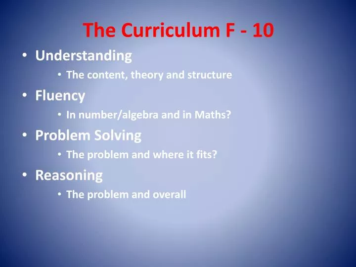 the curriculum f 10