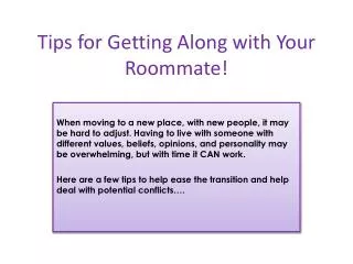 Tips for Getting Along with Your Roommate!