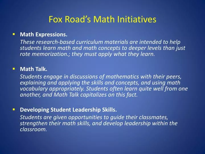 fox road s math initiatives