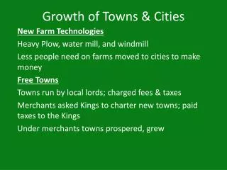 Growth of Towns &amp; Cities