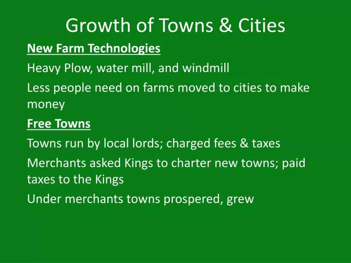 growth of towns cities