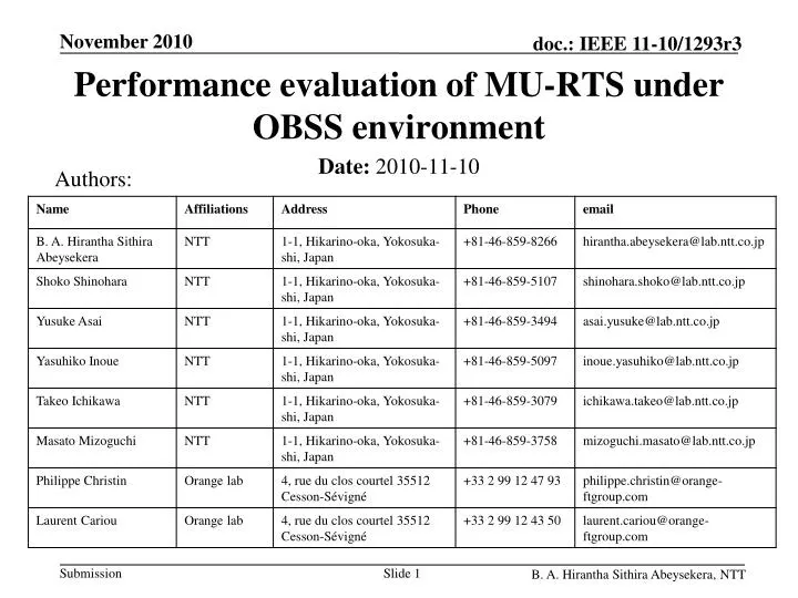 performance evaluation of mu rts under obss environment