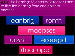 WALT: Use bearings to describe directions and to find the bearing from one point to another.