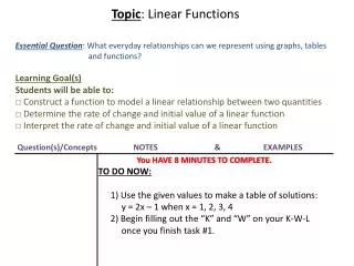 Topic : Linear Functions