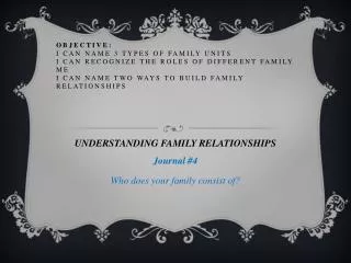 UNDERSTANDING FAMILY RELATIONSHIPS Journal #4 Who does your family consist of?