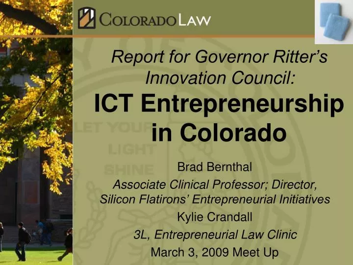 report for governor ritter s innovation council ict entrepreneurship in colorado