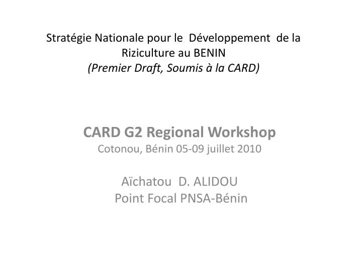 strat gie nationale pour le d veloppement de la riziculture au benin premier draft soumis la card