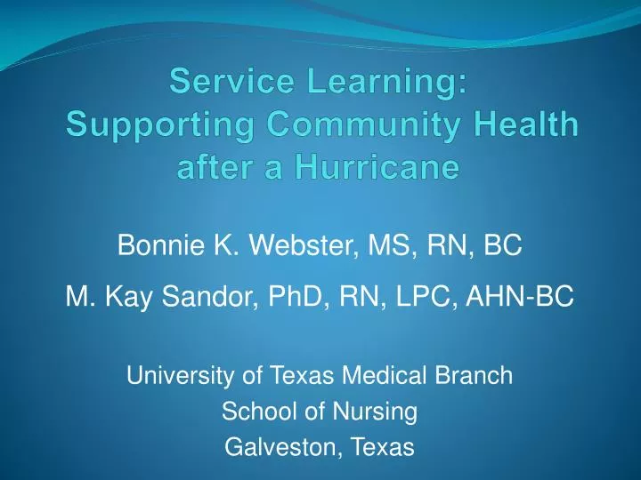 service learning supporting community health after a hurricane