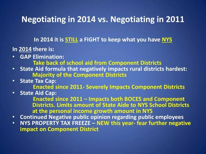 negotiating in 2014 vs negotiating in 2011