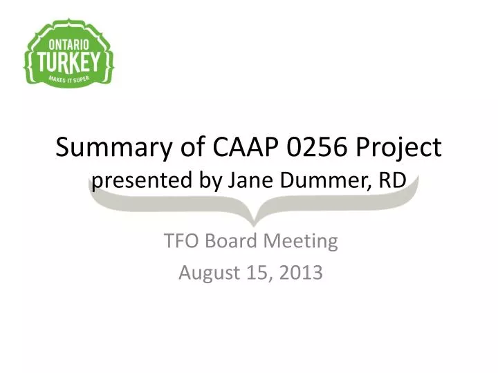summary of caap 0256 project presented by jane dummer rd