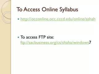 To Access Online Syllabus
