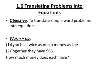 1.6 Translating Problems into Equations