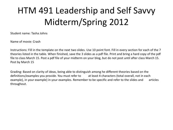 htm 491 leadership and self savvy midterm spring 2012