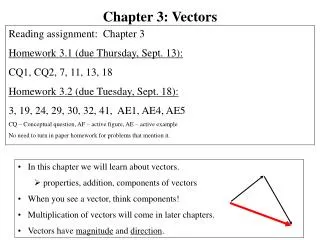 In this chapter we will learn about vectors. properties, addition, components of vectors