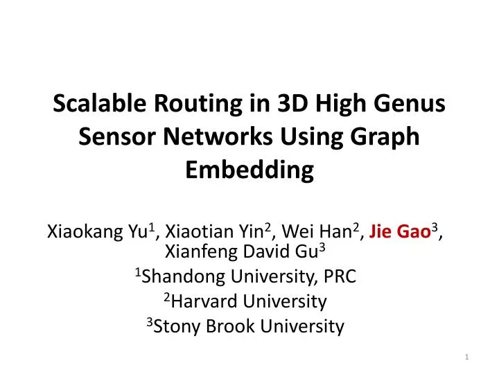 scalable routing in 3d high genus sensor networks using graph embedding