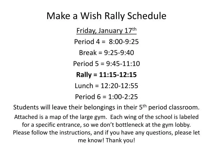 make a wish rally schedule