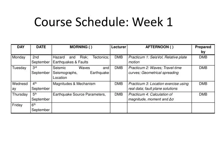 course schedule week 1