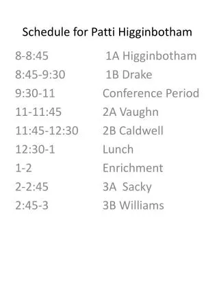 Schedule for Patti Higginbotham