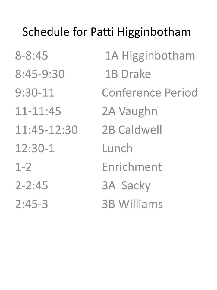 schedule for patti higginbotham