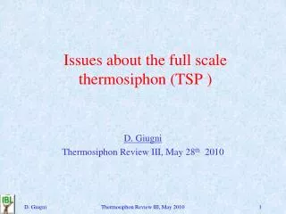 Issues about the full scale thermosiphon (TSP )