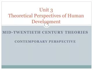 Unit 3 Theoretical Perspectives of Human Development