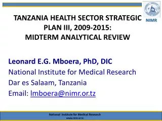 TANZANIA HEALTH SECTOR STRATEGIC PLAN III, 2009-2015: MIDTERM ANALYTICAL REVIEW