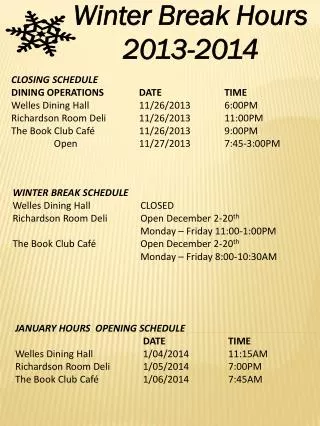 Winter Break Hours 2013-2014