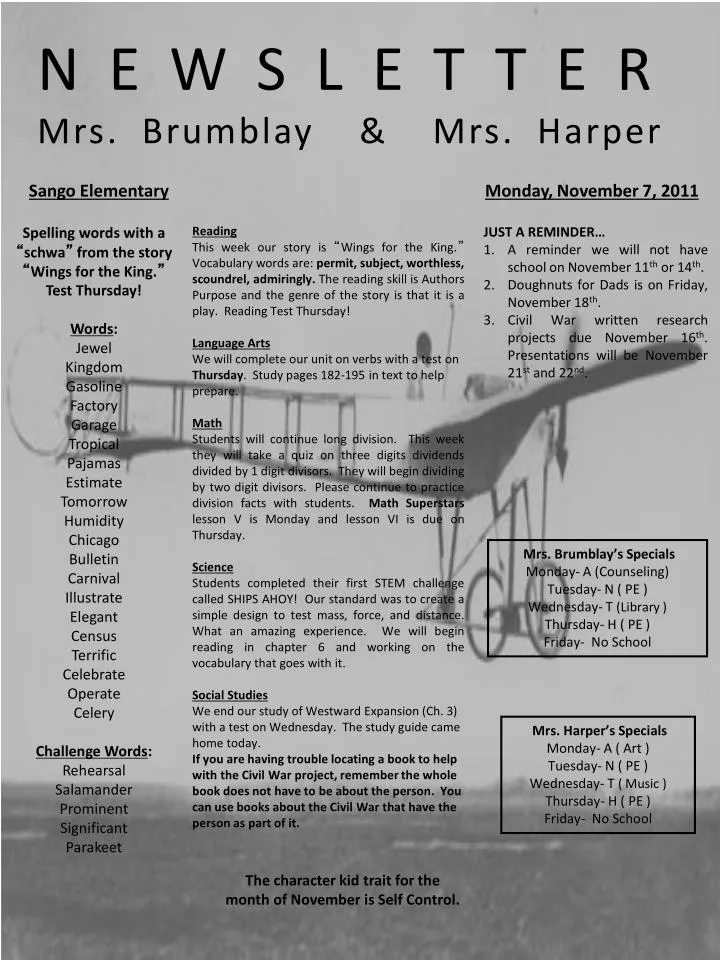 newsletter mrs brumblay mrs harper