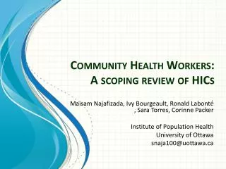 Community Health Workers: A scoping review of HICs