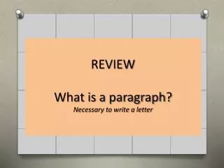 REVIEW What is a paragraph ? Necessary to write a letter