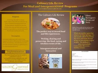 Culinary Life Review F or Meal and Intergenerational Programs GoldenCuisineCookbook