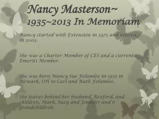 Nancy Masterson~ 1935~2013 In Memoriam