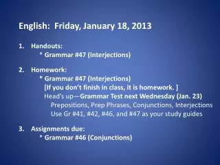 English: Friday, January 18, 2013