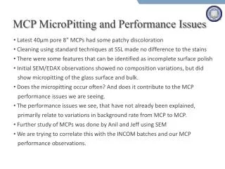MCP MicroPitting and Performance Issues