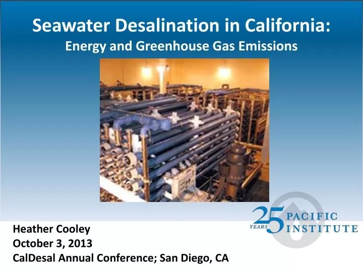 seawater desalination in california energy and greenhouse gas emissions