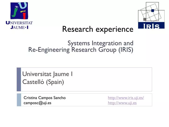 research experience systems integration and re engineering research group iris