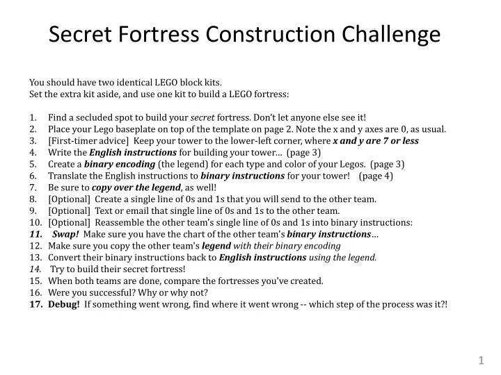 secret fortress construction challenge