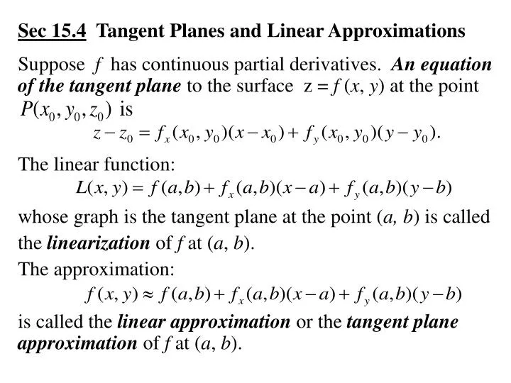 sec 15 4 tangent planes and linear approximations