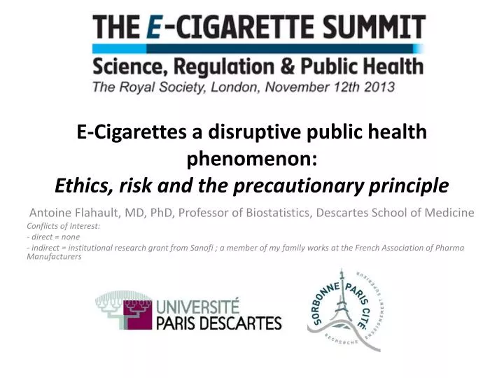 e cigarettes a disruptive public health phenomenon ethics risk and the precautionary principle