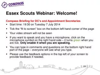 Essex Scouts Webinar: Welcome!