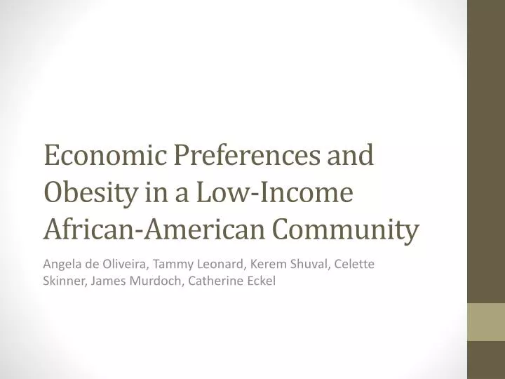 economic preferences and obesity in a low income african american community